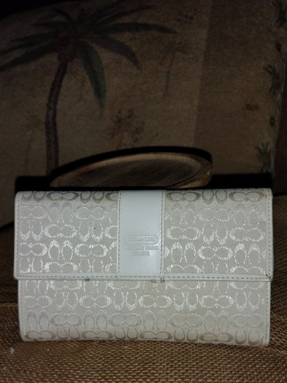 Coach Signature Jacquard Trifold White Wallet